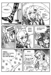 Rule 34 | !, 3girls, anger vein, clip studio paint (medium), comic, commentary request, cosplay, dinergate (girls&#039; frontline), facepaint, fake scythe, flying sweatdrops, girls&#039; frontline, gloves, hair ornament, hairband, hairclip, halloween, helianthus (girls&#039; frontline), highres, holding, holding microphone, holding phone, it (stephen king), iws 2000 (girls&#039; frontline), iws 2000 (the seventh sealer) (girls&#039; frontline), jack-o&#039;-lantern, korean commentary, korean text, madcore, microphone, monochrome, multiple girls, neck ruff, open mouth, pennywise, pennywise (cosplay), phone, shoes, sound effects, spoken exclamation mark, super sass (girls&#039; frontline), super sass (wolf walker) (girls&#039; frontline), translation request