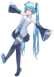 Rule 34 | 1girl, absurdres, black footwear, black skirt, black sleeves, blue eyes, blue hair, blue necktie, blush, boots, closed mouth, collared shirt, commentary, detached sleeves, full body, hair between eyes, hair ornament, hatsune miku, highres, long hair, long sleeves, miniskirt, necktie, outstretched arms, pleated skirt, ryaru ryaru, shirt, skirt, sleeveless, sleeveless shirt, smile, solo, standing, thigh boots, thighhighs, twintails, very long hair, vocaloid, white shirt, wing collar, zettai ryouiki