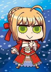 Rule 34 | &gt;:&gt;, 10s, 1girl, :&gt;, ahoge, april fools, blonde hair, chibi, fate/extra, fate/grand order, fate (series), green eyes, hand on own chest, nero claudius (fate), nero claudius (fate), nero claudius (fate/extra), riyo (lyomsnpmp), solo, v-shaped eyebrows