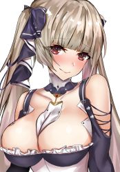 Rule 34 | 1girl, azur lane, bare shoulders, benten (ioj3446), between breasts, black dress, blush, breasts, cleavage, collarbone, commentary request, dress, formidable (azur lane), frilled dress, frills, hair ribbon, highres, large breasts, long hair, looking at viewer, red eyes, ribbon, solo, twintails