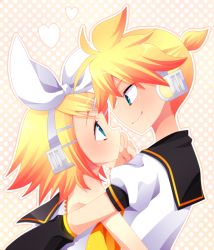 Rule 34 | 1boy, 1girl, brother and sister, couple, eye contact, hetero, hug, incest, kagamine len, kagamine rin, kiri futoshi, looking at another, short hair, siblings, twincest, twins, vocaloid