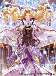 Rule 34 | 1girl, blonde hair, cape, copyright name, dress, edain (fire emblem), elbow gloves, fire emblem, fire emblem: genealogy of the holy war, fire emblem cipher, gloves, own hands clasped, interlocked fingers, long hair, mayo (becky2006), nintendo, own hands together, solo, very long hair, yellow eyes