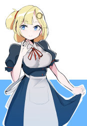 Rule 34 | 1girl, absurdres, alternate costume, blonde hair, blue eyes, breasts, enmaided, hair ornament, highres, hololive, hololive english, juicycloney, looking to the side, maid, medium breasts, medium hair, side ponytail, smile, solo, virtual youtuber, watson amelia