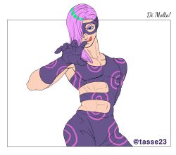 Rule 34 | 1boy, abs, absurdres, blue eyes, catchphrase, clothing cutout, cowboy shot, domino mask, gloves, highres, jojo no kimyou na bouken, licking, long hair, looking at viewer, male focus, mask, melone, multicolored hair, shirt, single bare shoulder, solo, tasse jj, tight clothes, tight shirt, twitter username, two-tone hair, vento aureo