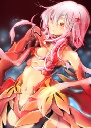 Rule 34 | 10s, bare shoulders, breasts, center opening, cleavage, elbow gloves, gloves, guilty crown, navel, pink hair, red eyes, reku, small breasts, solo, yuzuriha inori
