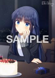Rule 34 | 1girl, alcohol, aquaplus, black hair, black jacket, blazer, blue eyes, blush, box, cake, closed mouth, coat, commission, cup, drinking glass, fingernails, food, fruit, gift, gift box, gradient eyes, gradient hair, hair between eyes, hand on own cheek, hand on own face, happy birthday, head tilt, hime cut, indoors, jacket, light particles, long hair, long sleeves, looking at viewer, multicolored eyes, multicolored hair, pale skin, shirt, sidelocks, sitting, skeb commission, smile, solo, srmy, strawberry, table, touma kazusa, translation request, upper body, very long hair, white album, white album (series), white album 2, white shirt, wine, wine glass
