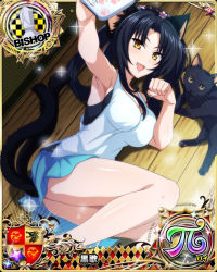 Rule 34 | 1girl, animal, animal ears, armpits, bishop (chess), black hair, breasts, card (medium), cat, cat ears, cat tail, cellphone, character name, chess piece, fang, hair rings, hairband, high school dxd, high school dxd pi, kuroka (high school dxd), large breasts, lipstick, long hair, lying, makeup, multiple tails, official art, on side, open mouth, paw pose, phone, purple lips, selfie, slit pupils, smartphone, smile, solo, tail, thighs, trading card, yellow eyes