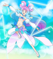 Rule 34 | 1girl, :d, blue hair, cure la mer, detached sleeves, full body, gradient hair, haruyama kazunori, laura (precure), long hair, looking at viewer, magical girl, midriff, multicolored clothes, multicolored hair, multicolored skirt, nail polish, navel, open mouth, pink eyes, pink hair, precure, skirt, smile, solo, tropical-rouge! precure
