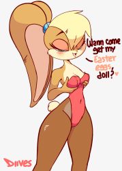 Rule 34 | :3, animal, animal ears, animated, animated gif, blonde hair, blush, breasts, diives, dress, english text, furry, green eyes, highres, lola bunny, long ears, looney tunes, open mouth, rabbit ears, rabbit tail, red dress, space jam, thighs, warner bros
