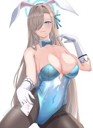 Rule 34 | 1girl, absurdres, ace (playing card), ace of hearts, animal ears, aqua leotard, asuna (blue archive), asuna (bunny) (blue archive), black pantyhose, blue archive, blue bow, blue bowtie, blue eyes, blue leotard, bow, bowtie, braid, braided bun, breasts, card, card game, collarbone, detached collar, elbow gloves, fake animal ears, gloves, hair bun, hair over one eye, hair ribbon, halo, heart, highleg, highleg leotard, highres, holding, holding card, large breasts, leotard, light brown hair, looking at viewer, md5 mismatch, mitsukayurie, mole, mole on breast, official alternate costume, pantyhose, playboy bunny, playing card, rabbit ears, resolution mismatch, ribbon, solo, source larger, strapless, strapless leotard, thighband pantyhose, traditional bowtie