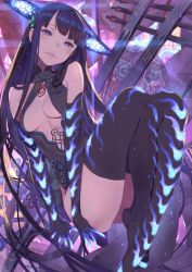 Rule 34 | 1girl, black dress, black gloves, black hair, black thighhighs, blue eyes, blunt bangs, breasts, center opening, china dress, chinese clothes, dress, elbow gloves, fate (series), gloves, headgear, kuroboshi kouhaku, long hair, medium breasts, official art, parted lips, slit pupils, solo, thighhighs, underboob, very long hair, yang guifei (fate), yang guifei (third ascension) (fate)