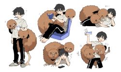 Rule 34 | + +, 1boy, anger vein, angry, black hair, black pants, book, bubble, chair, commentary request, controller, creatures (company), doduo, game freak, gen 1 pokemon, grey footwear, head rest, highres, holding, holding book, lying, male focus, mouth hold, multiple views, newo (shinra-p), nintendo, on stomach, open mouth, pants, pokemon, pokemon (creature), reading, remote control, shirt, short hair, short sleeves, sitting, slippers, socks, standing, t-shirt
