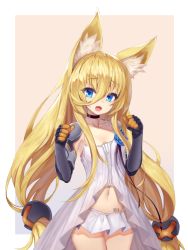 Rule 34 | 1girl, absurdly long hair, animal ear fluff, animal ears, barcode, barcode tattoo, blonde hair, blouse, blue eyes, blue flower, blue rose, breasts, cat ears, choker, cleavage, collarbone, cowboy shot, ehart, elbow gloves, eyes visible through hair, fang, flower, g41 (girls&#039; frontline), girls&#039; frontline, gloves, glowing, hair between eyes, heterochromia, long hair, looking at viewer, low-tied long hair, miniskirt, navel, open mouth, red eyes, rose, shirt, shoulder guard, sidelocks, simple background, skirt, small breasts, smile, solo, stomach, tattoo, thighs, twintails, very long hair, white shirt, white skirt