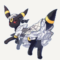Rule 34 | 1boy, animal focus, beret, black fur, blush, checkered clothes, checkered dress, closed mouth, clothed pokemon, colored sclera, creatures (company), crossdressing, dog, dot mouth, dress, embarrassed, fluffy, fox, frilled dress, frills, game freak, gen 2 pokemon, hat, highres, kaminokefusa, looking at viewer, nintendo, no humans, nose, pokemon, pokemon (creature), pokemon unite, red eyes, red sclera, sweat, sweatdrop, umbreon, umbreon (checkered)