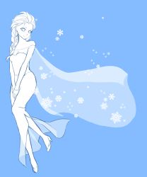 Rule 34 | 1girl, absurdres, blue background, braid, breasts, disney, dress, elsa (frozen), frozen (disney), high heels, highres, j88818541, snow