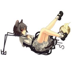 Rule 34 | 1girl, animal ears, bad id, bad pixiv id, basket, female focus, full body, grey hair, highres, kondou (dioptrie), mary janes, mouse (animal), mouse ears, mouse tail, nazrin, red eyes, shoes, short hair, socks, solo, tail, touhou, transparent background