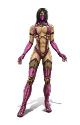 Rule 34 | 1girl, abs, black hair, boots, breasts, center opening, elbow gloves, fingerless gloves, gloves, highres, large breasts, mask, mileena (mortal kombat), mortal kombat (series), mortal kombat 9, navel, slit pupils, solo, thigh boots, thighhighs, yellow eyes