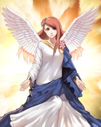 Rule 34 | 1girl, angel wings, bangle, bracelet, flower, hair flower, hair ornament, idolmaster, idolmaster (classic), jewelry, light brown hair, long hair, making-of available, minase iori, red eyes, solo, usukuti, wings