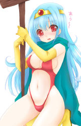 Rule 34 | blue hair, boots, chunsoft, circlet, dragon quest, dragon quest iii, elbow gloves, enix, gloves, long hair, red eyes, revealing swimsuit (dq), sage (dq3), sakayan, solo, swimsuit