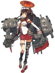 Rule 34 | 10s, 1girl, black thighhighs, blush, boots, breasts, brown eyes, brown hair, cherry blossoms, flower, full body, hair flower, hair ornament, kantai collection, large breasts, long hair, looking at viewer, matching hair/eyes, miniskirt, official art, oil-paper umbrella, personification, ponytail, shizuma yoshinori, single thighhigh, skirt, smile, solo, thigh strap, thighhighs, translation request, transparent background, umbrella, very long hair, yamato (kancolle), yamato kai (kancolle)