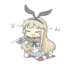 Rule 34 | 10s, 1girl, :d, = =, bad id, bad pixiv id, brown hair, commentary request, elbow gloves, gloves, holding, kantai collection, long hair, open mouth, pleated skirt, school uniform, serafuku, shimakaze (kancolle), sitting, skirt, smile, solo, striped clothes, striped thighhighs, thighhighs, translation request, turret, yuasan