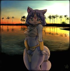 Rule 34 | 1girl, :3, animal ears, animal nose, armor, artist name, backlighting, bandeau, bare shoulders, black border, blue eyes, blue fur, blue hair, blue sky, blush, body fur, border, breasts, circlet, claws, cleavage, covered erect nipples, crystal, day, female focus, flashing, fox ears, fox girl, fox tail, furry, furry female, happy, jewelry, krystal, legs together, loincloth, loincloth aside, looking at viewer, medium breasts, navel, necklace, nintendo, no humans, no panties, nose blush, nousen, open mouth, orange sky, outdoors, palm tree, pussy, raised eyebrow, short hair, shoulder armor, signature, sky, smile, solo, standing, star fox, stomach, sunset, tail, tattoo, tree, tribal, two-tone fur, uncensored, uneven eyes, vambraces, water, white fur