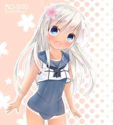 Rule 34 | 10s, 1girl, blue eyes, kantai collection, kushida you, ro-500 (kancolle), sailor collar, school swimsuit, silver hair, solo, swimsuit, swimsuit under clothes