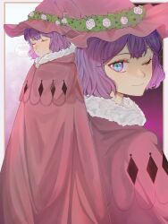 Rule 34 | black clover, cloak, dorothy unsworth, hat, highres, looking at viewer, purple eyes, purple hair, witch hat