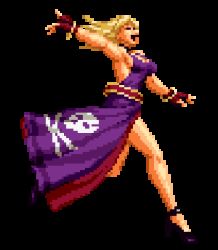 Rule 34 | 1990s (style), 1girl, animated, animated gif, blonde hair, jenet behrn, breasts, dress, fatal fury, game, high heels, lowres, garou: mark of the wolves, neo geo, pixel art, running, shoes, sideboob, snk, solo, the king of fighters, the king of fighters xi