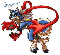 Rule 34 | bandages, claws, digimon, digimon (creature), gaogamon, gloves, scarf