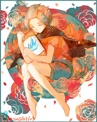 Rule 34 | 1boy, alba (senyuu), animal ears, bad id, bad pixiv id, blue fire, cape, container, dated, closed eyes, fire, flower, highres, holding, male focus, oxide2 (o2), petals, rose, sen&#039;yuu., short sleeves, shorts, signature, solo