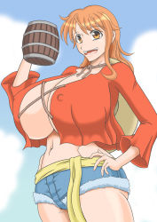 Rule 34 | breasts, cosplay, gigantic breasts, lotus-2, monkey d. luffy (cosplay), nami (one piece), one piece, orange hair, tagme