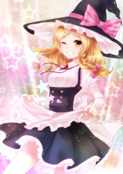 Rule 34 | 1girl, bad id, bad pixiv id, blonde hair, female focus, grin, hat, highres, kirisame marisa, nunucco, one eye closed, smile, solo, star-shaped pupils, star (symbol), symbol-shaped pupils, touhou, wink, witch, witch hat, yellow eyes