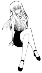 Rule 34 | 1girl, artist request, bow, character check, crossed legs, greyscale, looking at viewer, lowres, monochrome, rozen maiden, shirt, sitting, solo, source request, suigintou, vest