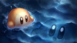 Rule 34 | ?, absurdres, blush stickers, highres, kirby, kirby (series), nintendo, open mouth, partially submerged, shiburingaru, smile, solo, waddle dee, water
