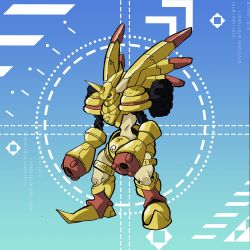 Rule 34 | armor, blue eyes, cannon, crests (digimon), digimon, highres, horn, official seraphimon, rabbit, rapidmon (armor), wings