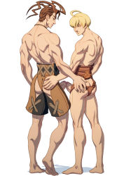 Rule 34 | 2boys, ashley riot, ass, barefoot, blonde hair, brown hair, final fantasy, final fantasy tactics, frottage, full body, male focus, multiple boys, muscular, penis, ramza beoulve, topless male, szadek, undressing, vagrant story, yaoi