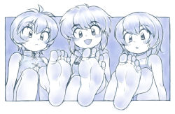 Rule 34 | 3girls, barefoot, blush, character request, chinese clothes, feet, multiple girls, oyatsu (mk2), short hair, smile, soles, toes