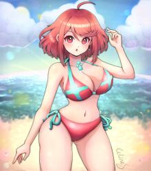 Rule 34 | 1girl, alternate costume, bikini, breasts, celischo, highres, large breasts, pyra (xenoblade), red eyes, red hair, solo, swimsuit, xenoblade chronicles (series), xenoblade chronicles 2