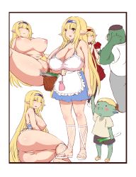Rule 34 | 1girl, 2boys, absurdres, anus, ass, basket, blonde hair, blue eyes, bouquet, breasts, cleavage, closed eyes, dress, elf, flower, hairband, highres, hu sea, huge breasts, inverted nipples, long hair, mother and son, multiple boys, multiple views, nipples, nude, one eye closed, open mouth, orc, plant, pointy ears, puffy nipples, pussy, rose, spread legs, spring onion, uncensored, very long hair, white background
