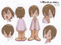 Rule 34 | brown eyes, brown hair, character sheet, digimon, digimon adventure, feet, highres, japanese text, looking at viewer, multiple views, official art, pajamas, sandals, smile, whistle, whistle around neck, yagami hikari