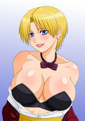 Rule 34 | blonde hair, blue eyes, bow, bowtie, breasts, cleavage, highres, king (snk), large breasts, makani kohitujito, short hair, snk, the king of fighters