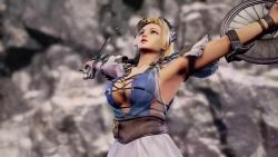 Rule 34 | 1girl, 3d, animated, blonde hair, blue eyes, breasts, cleavage, highres, large breasts, long hair, mature female, namco, shield, sophitia alexandra, soul calibur, soulcalibur, soulcalibur vi, sword, tagme, weapon, video