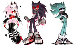 Rule 34 | black sclera, blue eyes, blue fur, breasts, choker, colored sclera, extra eyes, furry, furry female, furry male, gloves, grey fur, hedgehog, hedgehog boy, hedgehog ears, hedgehog girl, hedgehog tail, heterochromia, highres, medium breasts, pink fur, quill, red eyes, red sclera, scarf, shoes, sonic.exe, sonic (series), sonic the hedgehog, usa37107692