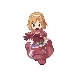 Rule 34 | 1girl, blonde hair, bottle, breasts, brown eyes, chibi, dress, dropping, full body, gloves, hairband, jacket, looking down, medium bangs, merchant (ragnarok online), official art, open mouth, pink dress, pink footwear, pink gloves, pink jacket, potion, ragnarok online, scroll, shoes, short hair, shrug (clothing), simple background, small breasts, socks, solo, surprised, tachi-e, transparent background, walking, white hairband, yuichirou