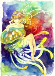 Rule 34 | bad id, bad pixiv id, barefoot, highres, jellyfish, nayuko, original, personification, solo, traditional media