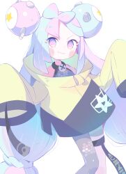 Rule 34 | &gt;:), asymmetrical legwear, blush, bow, character hair ornament, closed mouth, creatures (company), game freak, gaogao (gaogaomegu), gen 1 pokemon, hair bow, hair ornament, highres, iono (pokemon), long hair, magnemite, mismatched legwear, multicolored hair, nintendo, oversized clothes, pantyhose, pastel colors, pokemon, pokemon sv, sharp teeth, split-color hair, teeth, two-tone hair, v-shaped eyebrows, variant set, very long hair, very long sleeves, white background