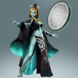 Rule 34 | 1girl, alternate form, anklet, barefoot, feet, full body, gradient background, hyrule warriors, jewelry, midna, midna (true), nintendo, official art, princess, side slit, solo, spoilers, the legend of zelda, the legend of zelda: twilight princess