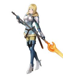 Rule 34 | 1girl, armor, belt, blonde hair, blue eyes, boots, breastplate, closed mouth, crests (fire emblem), dress, fire emblem, fire emblem: three houses, fire emblem heroes, fur trim, gloves, high heel boots, high heels, highres, holding, holding weapon, ingrid brandl galatea, long sleeves, looking at viewer, medium hair, nintendo, official art, pants, polearm, riz3, sheath, sheathed, short dress, shoulder armor, solo, spear, standing, sword, thigh boots, transparent background, turtleneck, weapon