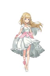 Rule 34 | 1girl, blonde hair, blue eyes, capelet, dress, full body, high heels, highres, long hair, looking at viewer, official art, princess (princess principal), princess principal, princess principal game of mission, shoes, skirt hold, smile, standing, transparent background, white dress, white footwear